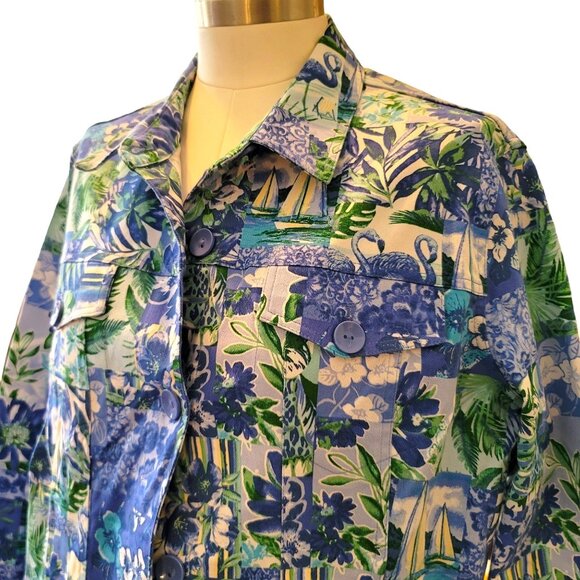 Drapers and Damons Jacket Blue Sailboats Floral Denim Style Woman's 2X JJ3482 - Picture 3 of 7